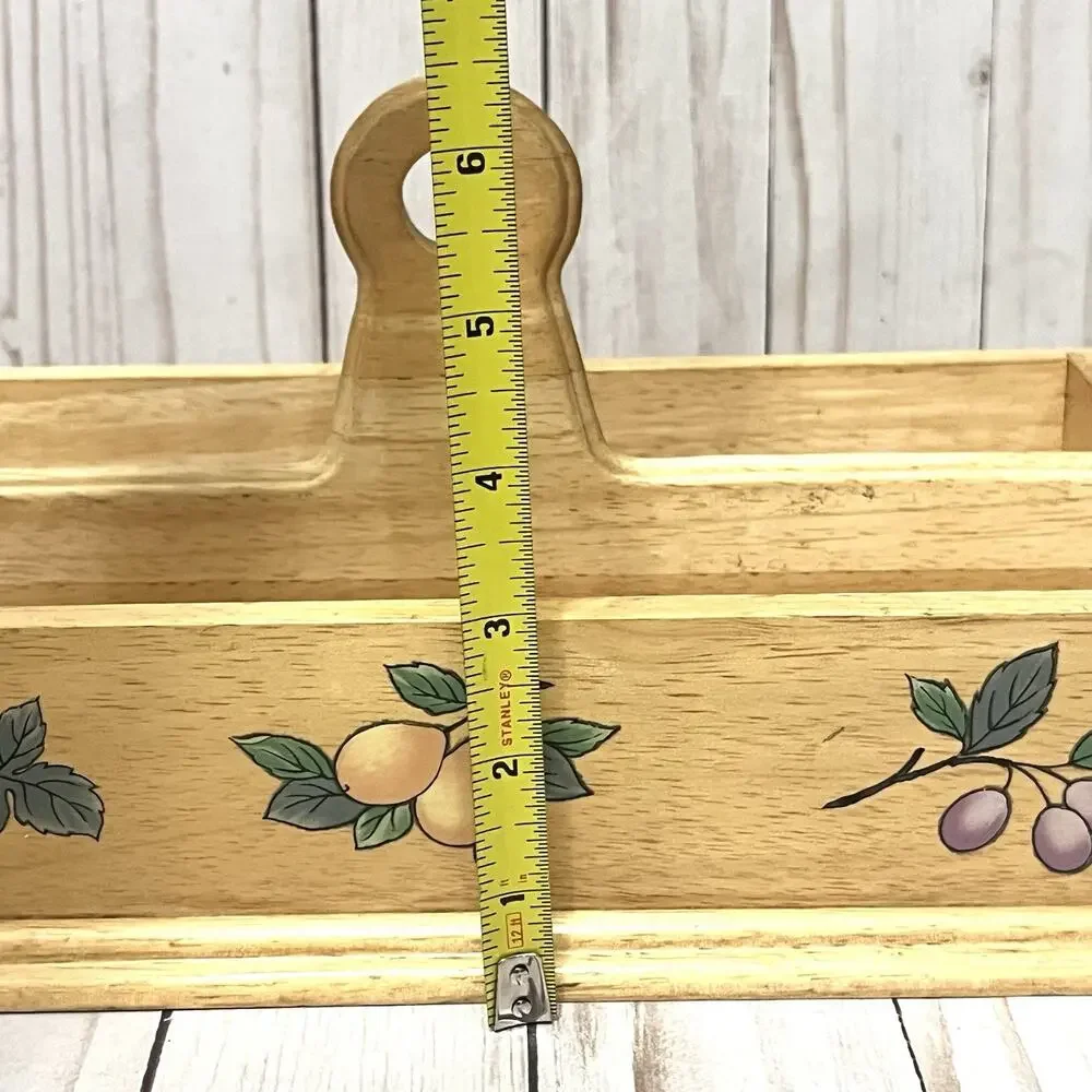 Mikasa Garden Harvest Silverware Napkin Wooden Caddy Rustic Farmhouse Decor